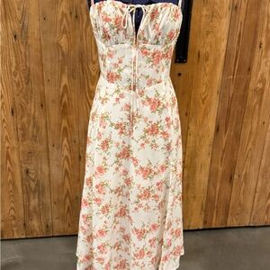 Floral Spaghetti-Strap Maxi Dress in Cream and Pink